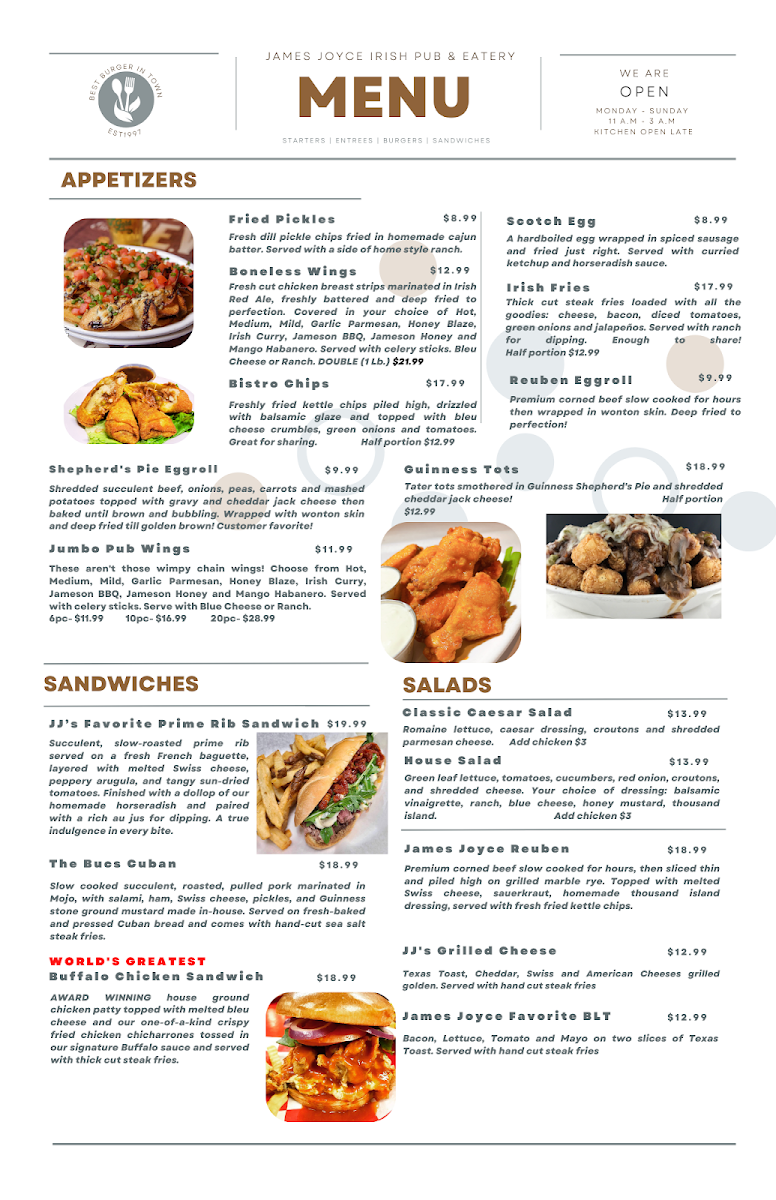 James Joyce Irish Pub & Eatery Menu - Image 2