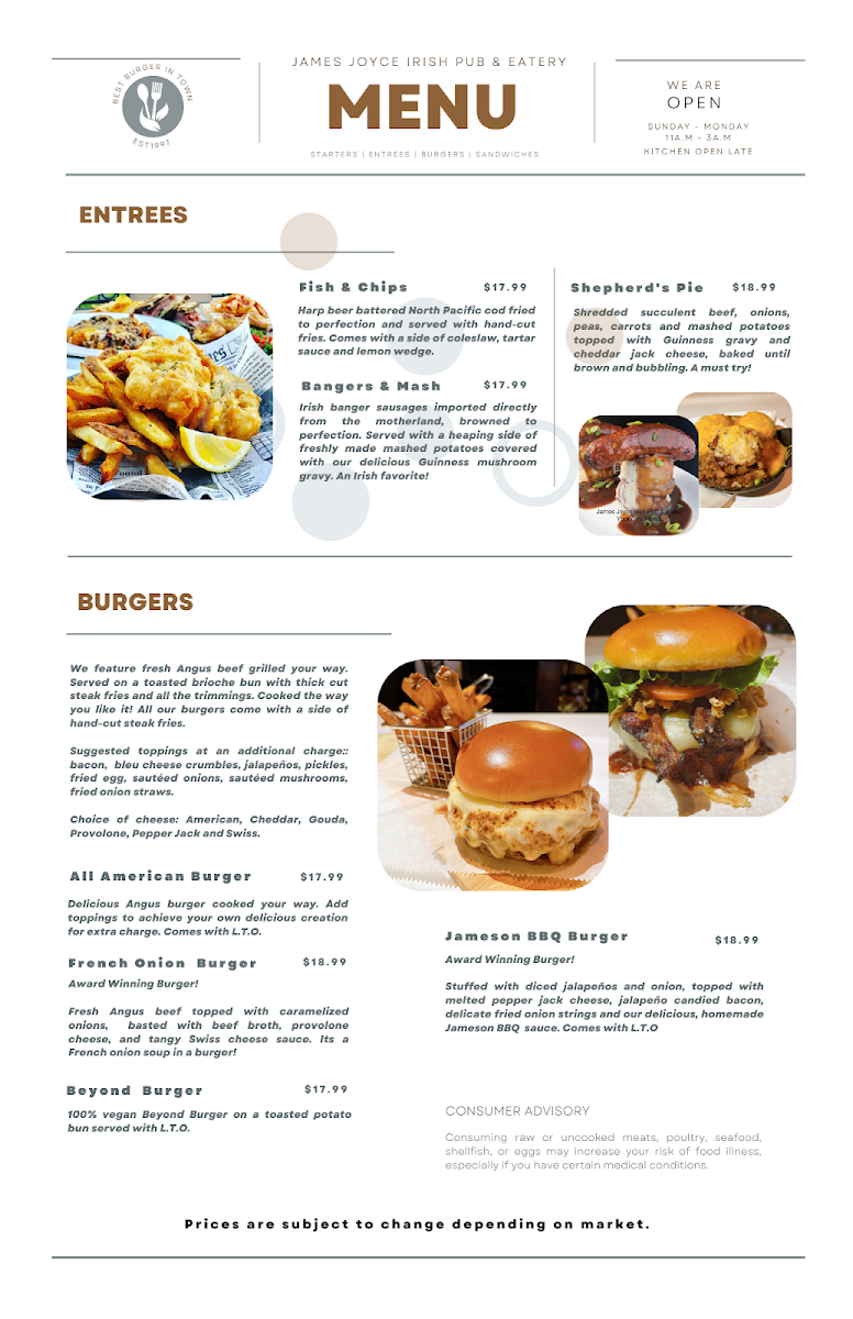 James Joyce Irish Pub & Eatery Menu - Image 3