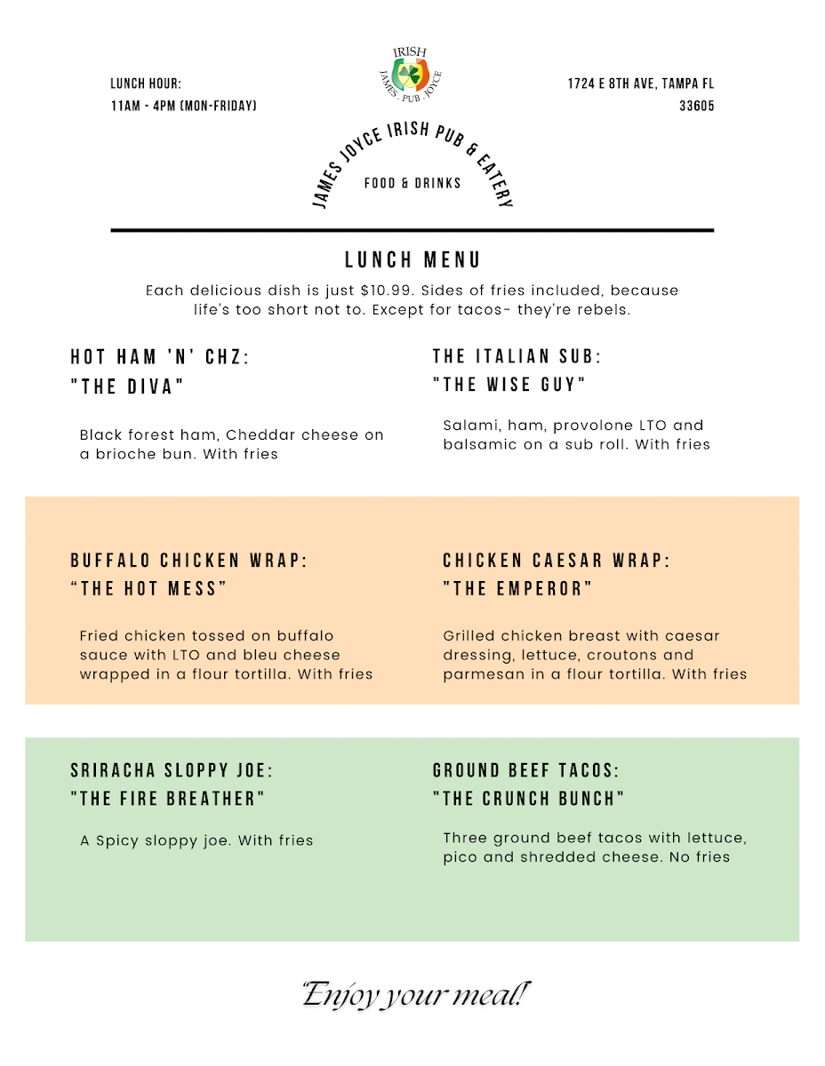 James Joyce Irish Pub & Eatery Menu - Image 4